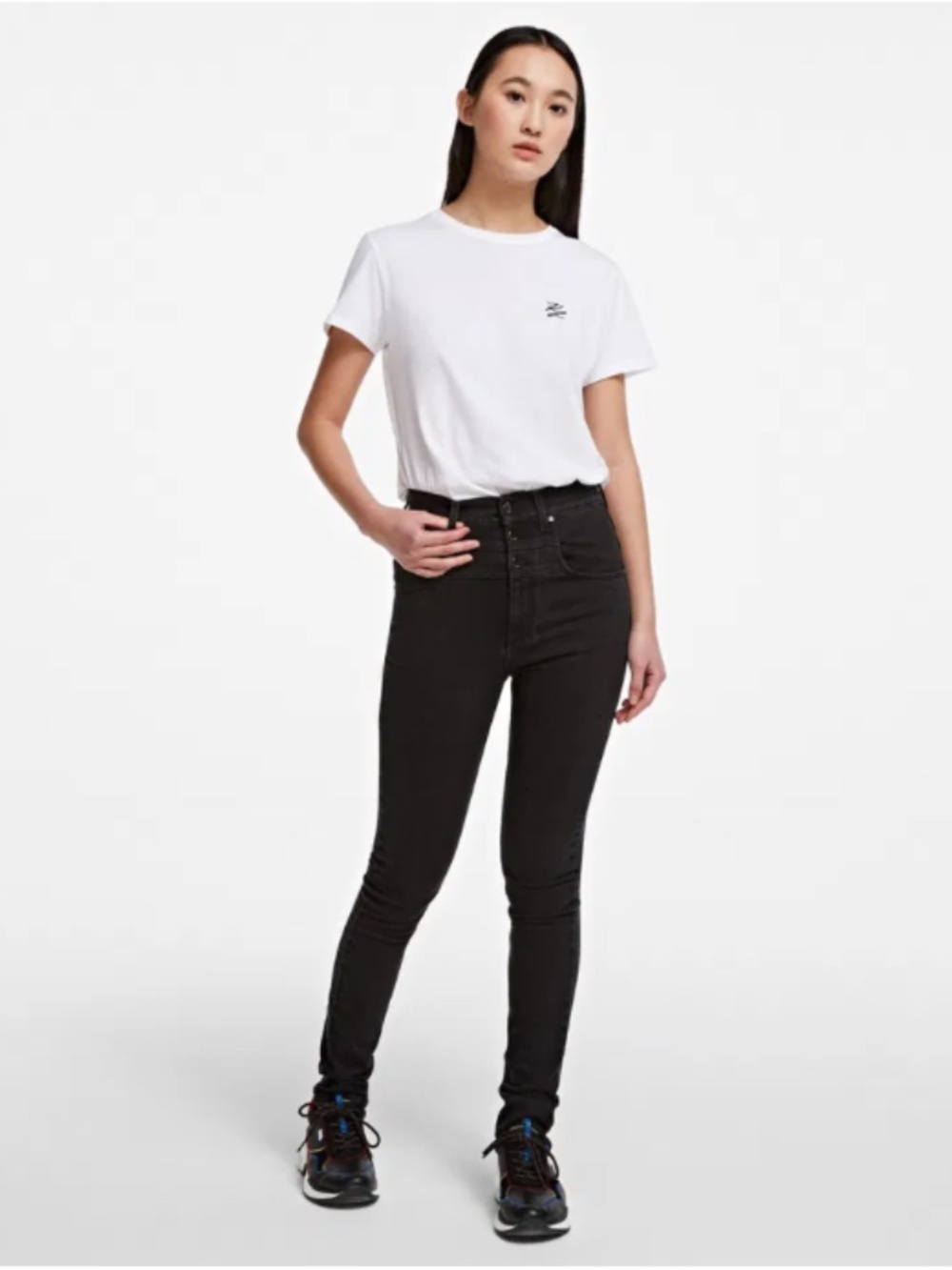Karl Lagerfeld Paris Black High-Waist 3-Button Stretch Pants 10